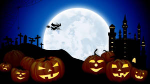 Halloween Pumpkins Full Moon Wallpaper