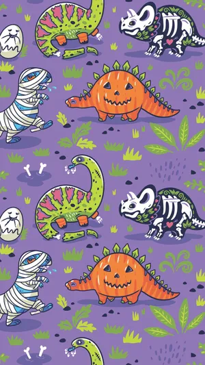 Halloween-themed Dino Kawaii Iphone Wallpaper