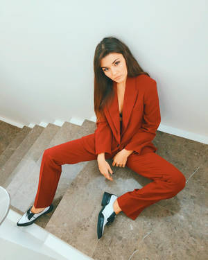 Hande Ercel In Red Wallpaper