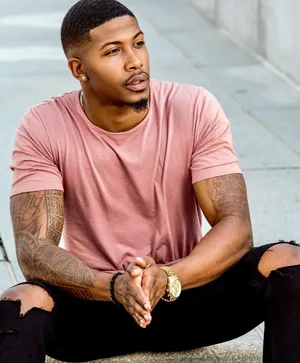 Handsome Black Man Salmon Shirt Wallpaper