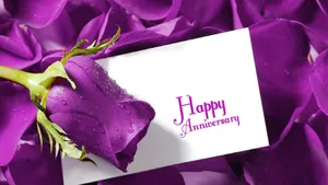 Happy Anniversary Letter With Purple Rose Wallpaper