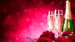 Happy Birthday Flowers And Champagne Wallpaper