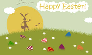 Happy Easter Card With Bunny And Eggs Wallpaper