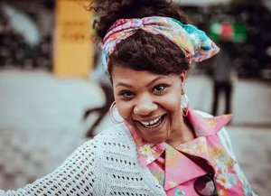 Happy Face Woman With Headband Wallpaper