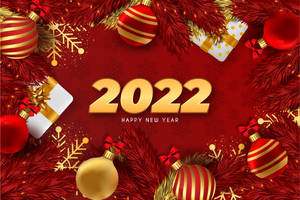 Happy New Year 2022 Red Ornaments Wallpaper