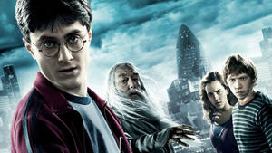 Harry Potter And The Golden Trio – Ron Weasley, Hermione Granger And Albus Dumbledore. Wallpaper