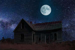 Haunted_ House_ Under_ Full_ Moon Wallpaper