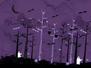 Haunted Woods With Ghosts Purple Halloween Wallpaper