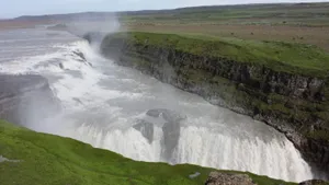 Hazy Gullfoss Waterfall In Southwest Iceland Wallpaper