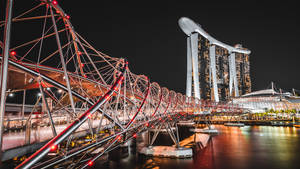 Hd Engineering Masterpiece, The Helix Bridge At Night. Wallpaper