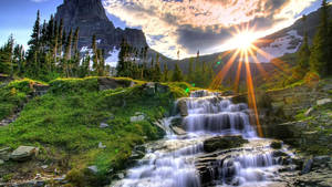 Hd Waterfall Glacier National Park's Staircase Falls Wallpaper