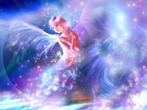 Heavenly Angels With Cosmic Purple Wings Wallpaper