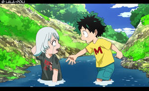 Heroes In Training - Deku And Bakugo Take A Swim Wallpaper