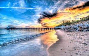 High-definition Malibu Beach And Pier Wallpaper