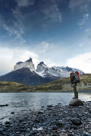 Hiker_ Before_ Torres_ Del_ Paine_ Peaks Wallpaper