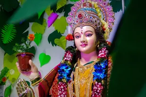 Hindu Goddess Durga Holding Potted Plant Wallpaper