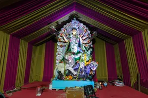 Hindu Goddess Durga Statue In A Tent Wallpaper