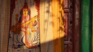Hindu Goddess Saraswati Tapestry Wallpaper