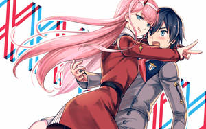 Hiro And Zero Two Embrace Their Love For Each Other Wallpaper