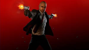 Hitman Full 4k Twin Pistols Red Backdrop Wallpaper