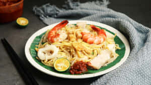 Hokkien Mee On Plate With Banana Leaf Wallpaper