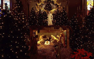 Holy Family And Christmas Lights Wallpaper