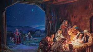 Holy Family In The Manger Wallpaper