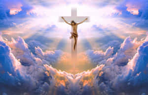 Holy Jesus In Heaven Pierced In The Cross Wallpaper
