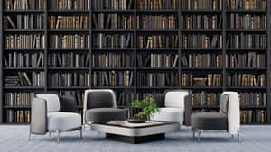 Home Library Dark Bookcase Wallpaper