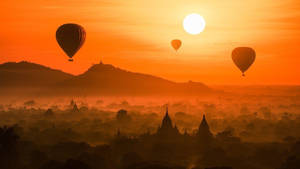 Hot Air Balloons In Burma Sunset Wallpaper