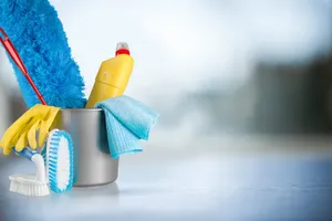 House Cleaning Materials In Cleaning Bucket Wallpaper