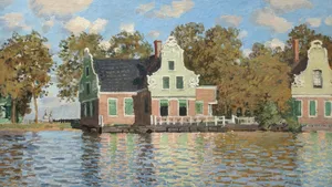 Houses By The Riverbank Claude Monet Wallpaper