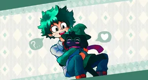 Hugging Izuku Midoriya 4k Wallpaper