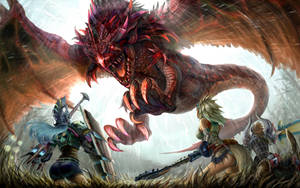 Hunt And Conquer: Tackle The Legendary Flying Rathalos In Monster Hunter World Wallpaper