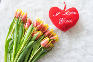 I Love You So Much Heart With Tulips Wallpaper