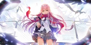 Ichigo And Zero Two Standing Together In The Light Wallpaper