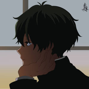 Iconic Hotaro Oreki Sad Boy Cartoon Wallpaper