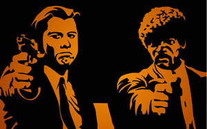 Iconic Scene From Pulp Fiction Featuring Jules Winnfield And Vincent Vega Wallpaper