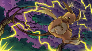 Illuminated By The Thunder, Raichu Readies For A Fight Wallpaper