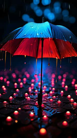 Illuminated Rainy Night Umbrella Wallpaper