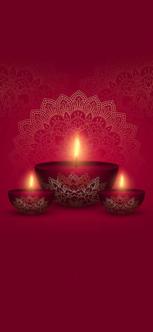 Illuminated Red Diwali Lamps On A Festive Night Wallpaper