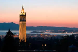 Illuminated Sather Tower At University Of California, Berkeley Wallpaper