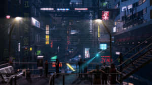 Immerse Yourself In A Dystopian Cyberpunk Pixel Art World Wallpaper