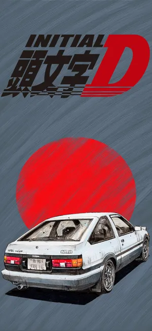 Initial D Phone Car And Red Sun Wallpaper