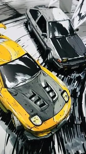 Initial D Phone Two Yellow Black Wallpaper