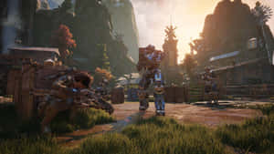 Intense Battle Scene From Gears Of War 1 Wallpaper