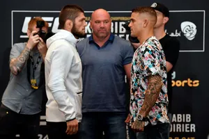 Intense Face-off Between Dustin Poirier And Khabib Nurmagomedov Wallpaper