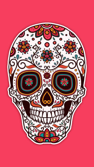 Intricate Sugar Skull On Pink Wallpaper