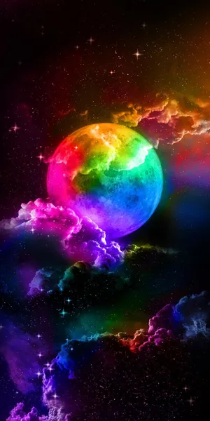 Iphone 7 Plus Space Rainbow Moon And Clouds Wallpaper