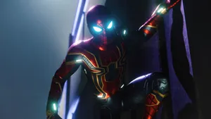 Iron Spider Armor With Gleaming Eyes Wallpaper
